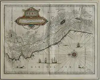 Alte Karte von Peru mit dem Mar del Sur