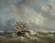 The Squadron of HRH Prince William Frederick Henry of the Netherlands in the English Channel in bad Weather. Öl auf Leinwand (1843), Amsterdam, Scheepvaartmuseum (114 × 147,5 cm)