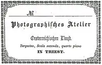 Etikett für Fotografien des Lloyd-Ateliers im Tergesteum (um 1857)