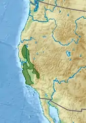 Topografische Karte der westlichen USA mit grün eingezeichneter Verbreitung
