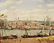 Déchargement de bois, quai de la Bourse, Rouen, soleil