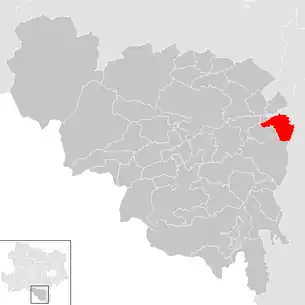 Lage der Gemeinde Pitten im Bezirk Neunkirchen (anklickbare Karte)