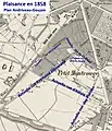 1858, Urbanisation im Norden der Rue d’Alésia, im Osten der Rue de Vanves und im Norden vom Château du Maine