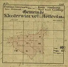 Planskizze der Gemeinde Kloster auf der Urmappe des Franziszeischen Katasters.