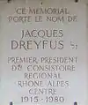 Tafel in der jüdischen Gedenkstätte La Boisse zur Erinnerung an Jacques Dreyfus.