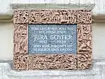 Gedenktafel am letzten Wohnhaus Jura Soyfers, Heinestraße 4, Wien-Leopoldstadt