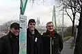 Einweihung der 1. Teiltafel von „Markante Punkte am Rheinufer“ 2016 mit Jens Laufenberg, Cologne Sportspark; Hans Burgwinkel, Poller Heimatmuseum; Andreas Hupke, Bezirksbürgermeister Innenstadt/ Deutz