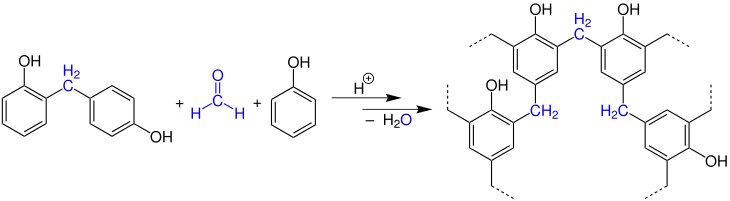 Zweite Stufe der Polykondensationsreaktion von Formaldehyd mit Phenol zu Bakelit