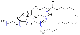 Struktur von Polysorbat 60, (w + x + y + z = 20)
