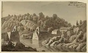 Potomac River, Chain Bridge at Little Falls.Zeichnung von August Koellner, 1839