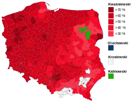 Karte der Wahlergebnisse nach Powiats