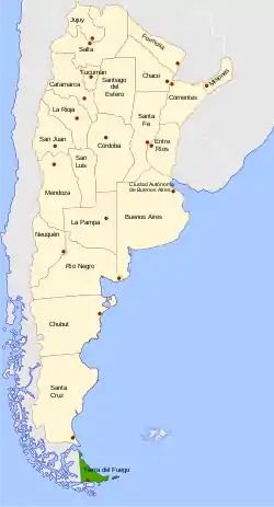 Lage der Provinz Tierra del Fuego, Antártida e Islas del Atlántico Sur