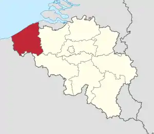 Lage der Provinz Westflandern in Belgien