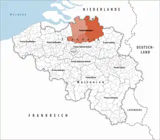 Lage der Provinz Antwerpen innerhalb Belgiens hervorgehoben