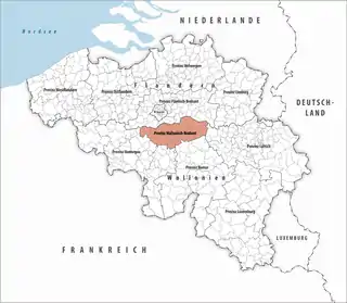 Lage der Provinz Wallonisch-Brabant innerhalb Belgiens hervorgehoben
