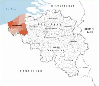 Lage der Provinz Westflandern innerhalb Belgiens hervorgehoben