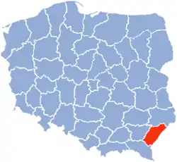 Politische Karte Polens, Woiwodschaft Przemyśl rot hervorgehoben