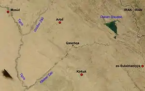 Lage von Qaschqa zwischen Arbil und Kirkuk