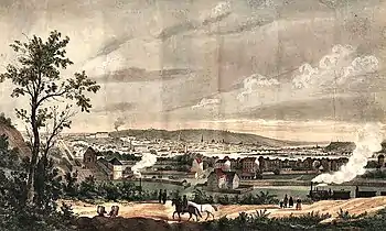Darstellung des Stadtteils mit Bahnhof um 1845