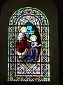 Fenster in der Kirche St-Saturnin in Quinsac, signiert G.P. DAGRAND BORDEAUX (links unten) und ANNO DOMINI 1887 (rechts unten)