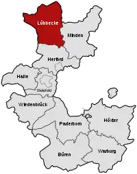 Lage des Kreises im Regierungsbezirk Minden 1832–1947 und Regierungsbezirk Detmold 1947–1968
