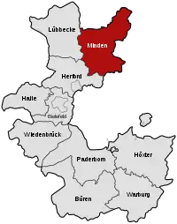 Lage des Kreises im Regierungsbezirk Minden 1832–1947 und Regierungsbezirk Detmold 1947–1968