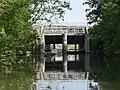 Bootsschleppe von der Dove Elbe aus gesehen