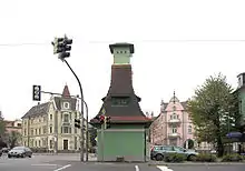 Trafoturm als Ausgangs­punkt des Radial­straßen­systems des Linden­quartiers
