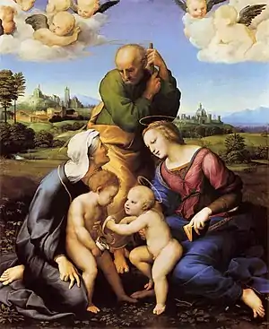 Die Heilige Familie mit der Heiligen Elisabeth und Johannes dem Täufer von Raffael, ca. 1506
