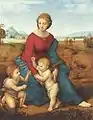 Der blaue Mantel Marias ist Symbol für ihre Verbindung zum Himmel. (Raffael: Madonna im Grünen)