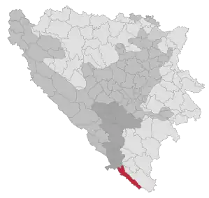 Lage der Gemeinde Ravno in Bosnien und Herzegowina (anklickbare Karte)