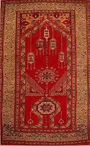 Linkes Bild: al-Jami, Miniatur, frühes 16. Jh.Rechtes Bild: „Bellini-Teppich“, Anatolien, spätes 15.–frühes 16. Jh.