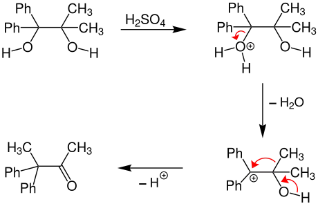 Reaktionsmechanismus einer unsymmetrischen Pinakol-Umlagerung