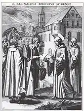Abt Reginbald wird zum Bischof berufen, aus „Bavaria Sancta et Pia“, 1615