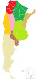 Die geographischen Regionen Argentiniens
﻿Cuyo
﻿Nordwest-Argentinien
﻿Argentinischer Chaco
﻿Mesopotamia
﻿Sierras Pampeanas
﻿Pampa húmeda
﻿Pampa seca
﻿Argentinisches Patagonien