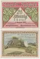 Eine Reihe von Notgeldscheinen der Gemeinde Rehmen von 1921.
