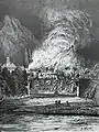 Brand der Rheinbrücke bei Reichenau am 31. Juli/1. August 1880; Zeichnung von Johannes Weber
