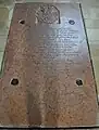 Stiftskirche Reichersberg, Grabkapelle der Aham: Zugang zur ehemaligen Familiengruft mit Epitaph des Franz Joseph Adolph Reichsgraf von Ahamb zu Neuhaus und Geinberg (1718–1756, siehe Genealogie oben)