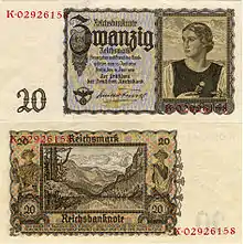 20 RMVS: Brustbild einer jungen ÖsterreicherinRS: Gosausee mit DachsteinAllegorie Forst- und Landwirtschaft