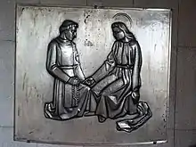 Relief (1940) von August Blaesi (1903–1979). Ausgeführt von L. Ruckli Junior. Pfarrkirche St. Mauritius, Dornach, Solothurn.