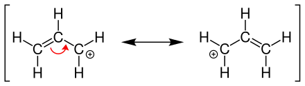Resonanzstrukturen des Allyl-Kations (mesomere Grenzstrukturen)