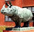 Nashornskulpturen Bessie und Victoria am Biological Sciences Building der Harvard University – zweite Skulptur