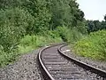 Ehemaliger oberer Bahnsteig an der Ringbahn, kurz dahinter überquert sie die Trasse nach Aachen Nord (Blick in Richtung Stolberg)