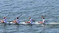 Das Vierer-Kajak der Frauen 2016 (v. l. n. r.): Jørgensen (Silber im K 1), Thomsen, Villumsen, Hansen