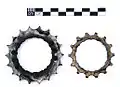 Ritzel im Vergleich: neu (rechts), nach ca. 4000 km Fahrleistung (links)
