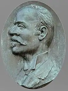 Robert Bindschedler (1844–1901), Chemiker, Industrieller. Familiengrab auf dem Wolfgottesacker, Basel (Reliefportrait von E. Tapissier)