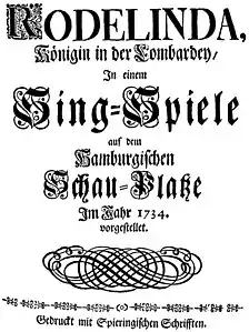 Georg Friedrich Händel – Rodelinda – Titelseite des Librettos – Hamburg 1734