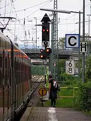 Eingeschaltetes Ersatzsignal an einem H/V-Lichthauptsignal