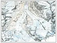 Roseg- und Tschiervagletscher im Topographischen Atlas der Schweiz, 1877