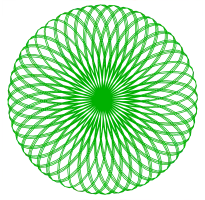 Abbildung 4: Rosette: 
  
    
      
        n
        =
        π
        ,
         
        0
        ≤
        φ
        ≤
        40
        π
      
    
    {\displaystyle n=\pi ,\ 0\leq \varphi \leq 40\pi }